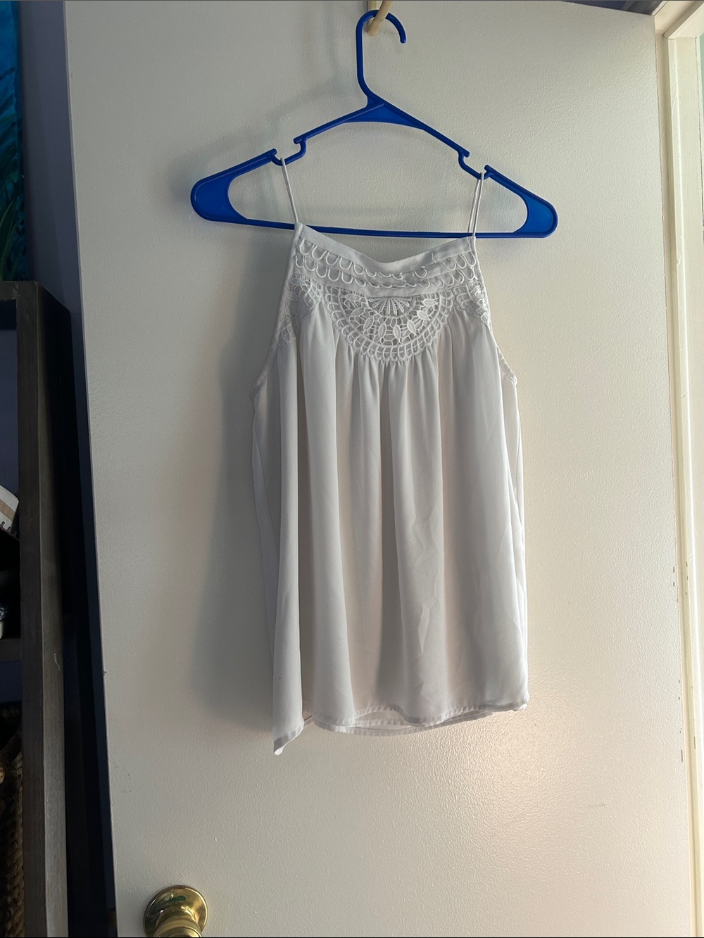 LOFT White Crochet Yoke Spaghetti Strap Camisole tank top